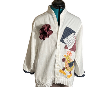 Handmade upcycled Button-Up Shirt with Patchwork and Bow box 28